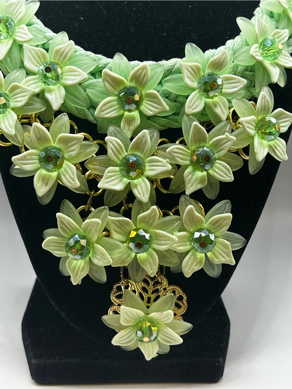 Green Chroma, Green Glass and Green AB stones Bib statement necklace - Picture 6 of 15